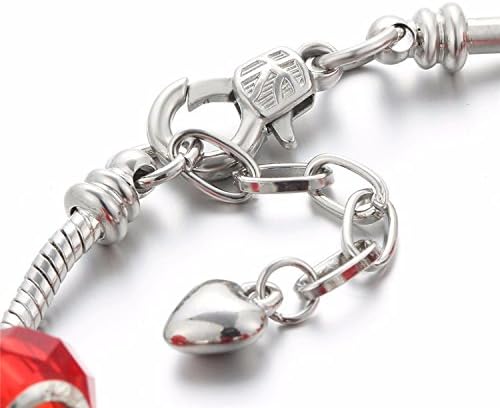 Vintage Carved Handmade Glass and Swarovski Elements Crystal Sterling Silver Plated Charm Bracelets in Gift Box (Ruby)