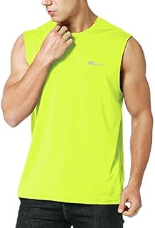 EZRUN Men's Performance Quick-Dry Sleeveless Shirts Workout Muscle Bodybuilding Tank Tops(Yellow,m)
