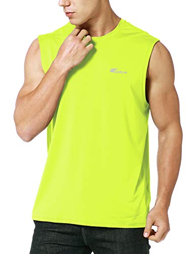 EZRUN Men's Performance Quick-Dry Sleeveless Shirts Workout Muscle Bodybuilding Tank Tops(Yellow,m)