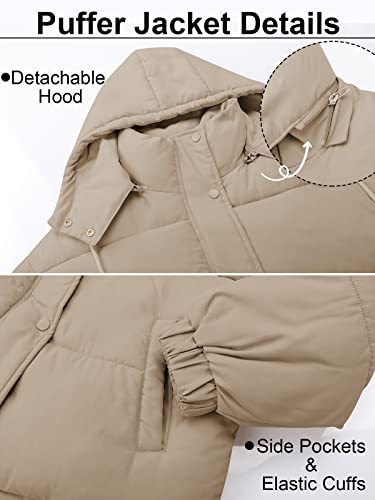 Wotozr Women's Winter Hooded Puffer Jacket Oversized Long Sleeve Zip Up Quilted Short Down Coat With Pockets Beige M #TOP5