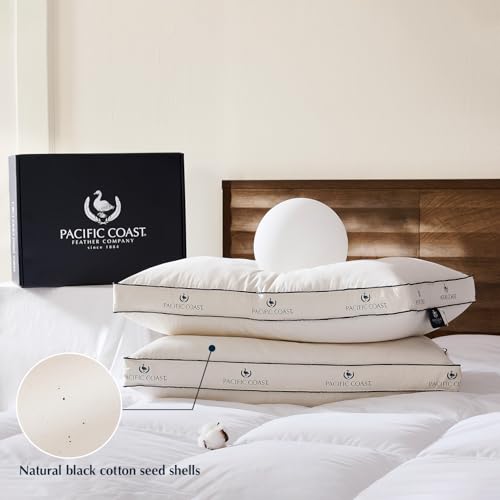 Image of Pacific Coast Goose Feather and Down Pillows, Queen Size Set of 2, Gusseted Pillows, Bed Pillows for Sleeping, Good for Side and Back Sleepers, 100% Organic Cotton Fabric
