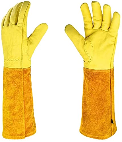 Jsmhh Rose Pruning Gloves for Men and Women Long Thorn Proof Gardening Gloves Breathable Leather Gauntlet Best Garden Gift Bracer Gloves (Size : Large)