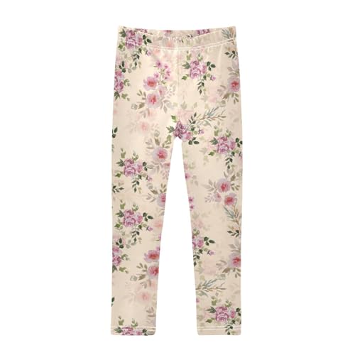 Flower with Watercolor Girls Leggings,Workout Leggings for Girls Toddler Athletic Leggings Size for 3-10T
