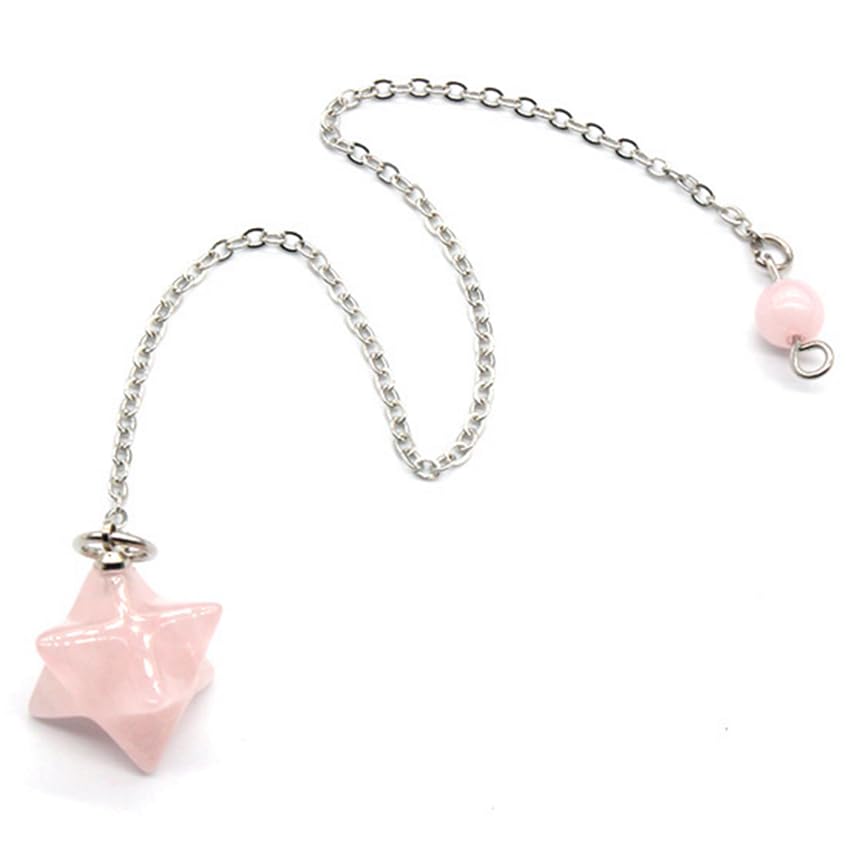MQD Natural Rose Quartz Luck Merkaba Pendulum Divination Hypnosis Pendant For Women Christmas Gift