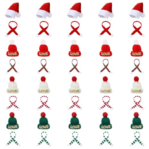 Xialvyu 40 Stück Mini Weihnachtsmützen und Schal Set,Weihnachtsdeko zum Basteln,Mini,Weihnachtsmann Mütze Weihnachtsdeko für Weinflasche Deko Tischdeko