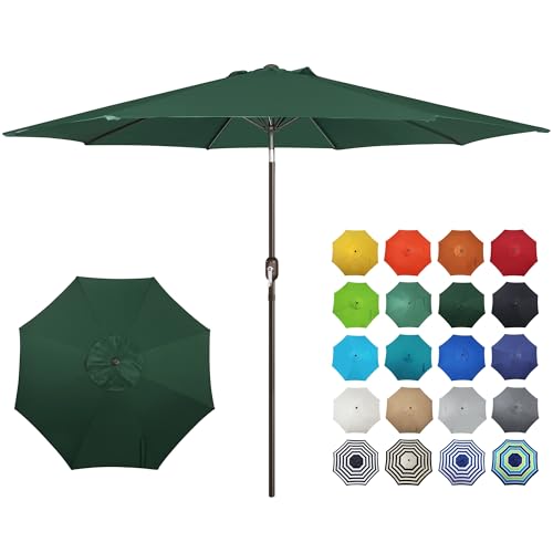 Image of Blissun 10FT Patio Umbrella, Outdoor Table Umbrella, Yard Umbrella, Market Umbrella with 8 Sturdy Ribs, Push Button Tilt and Crank, Dark Green