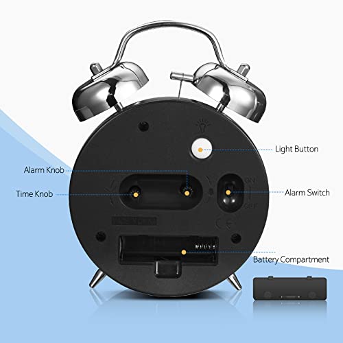 Analog Loud Alarm Clock With Backlight,Battery Operated,Silent Non Ticking,For Heavy Sleepers,Bedrooms,Bedside Table, 4Inches Twin Bell Extra Retro Decorative Desk Clocks. (Green) #TOP5