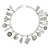 FLORIANA Womens Cook Charm Bracelet - Sterling Silver Chain and Cooking Charms