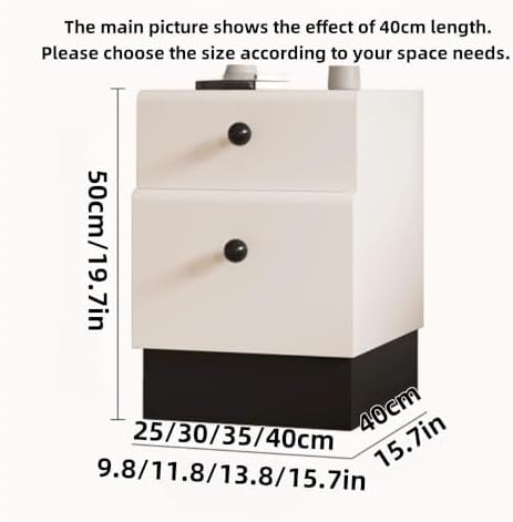 Wooden Bedside Table with 2 Drawers, Soft Leather Accent End Table for Small Spaces, Stylish Nightstand for Living Room & Bedroom Furniture (40cm)