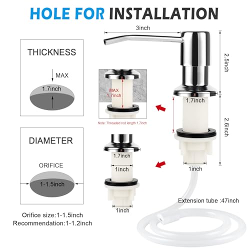 Alwanta Dish Soap Dispenser For Kitchen Sink, Countertop Sink Soap Dispenser Water Pump With 47 Inch No-Spill Extension Tube Kit Design For Kitchen Bathroom  thumb #3