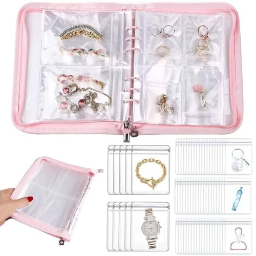 Image of travel Jewelry Organizer Book, Portable Jewelry Case with Removable Pages, Soft Velvet Lining, Large Capacity Jewelry Pouch Bag for Earrings, Rings, Necklaces, Gift for Women (Multi)
