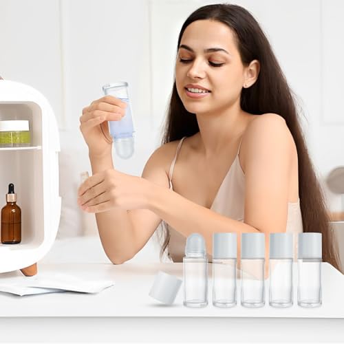 12 PCS Empty Glass Roller Bottles Essential Oils Roller Bottle, Deodorant Roll-On Bottles Refillable DIY Travel Roll on Bottle for Essential Oils, Perfume, Cosmetics （50ml）4
