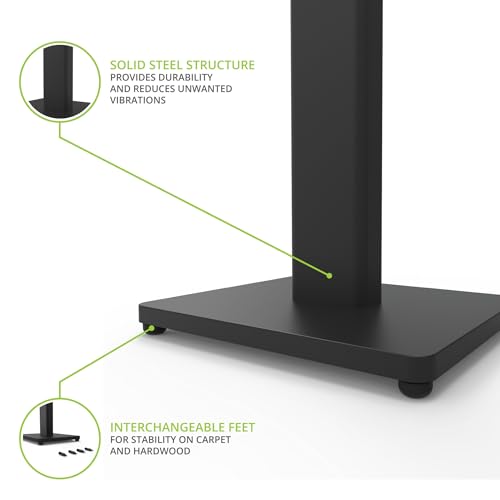 Kanto ST34 34” Universal Floor Speaker Stands for Bookshelf Speakers up to 30 lbs - Improved Sound - Hidden Cable Management - Timeless Design, Black Steel w/Black MDF Base - Pair - image 3