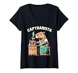 Photo Gallery donna divertente capibara barista coffee lover capybarista maglietta con collo a v Photo Gallery donna divertente capibara barista coffee lover capybarista maglietta con collo a v