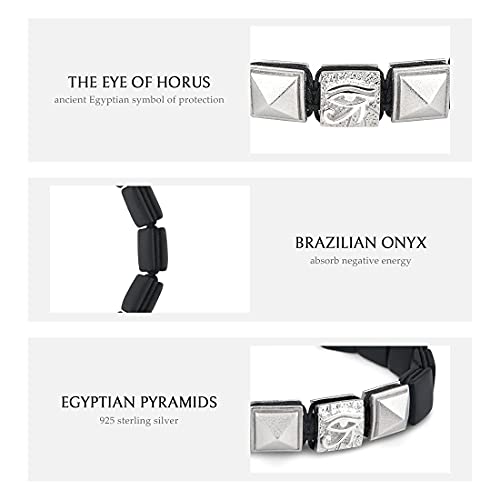 Awnl Men's Black Onyx Woven Drawstring Flatbead Bracelet With Sterling Silver Centre Charm The Eye Of Horus (9.5Mm Stone), 6.7"-7.5" #TOP1