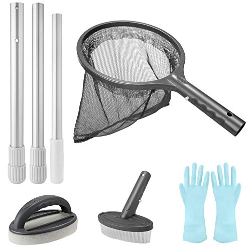 Homga Pool Cleaning Kit, Hot Tub Spa Pond Maintenance Kit Swimming Pool Accessories with Leaf Skimmer Net, Sponge Cleaning Brush, Scrubber & Pole