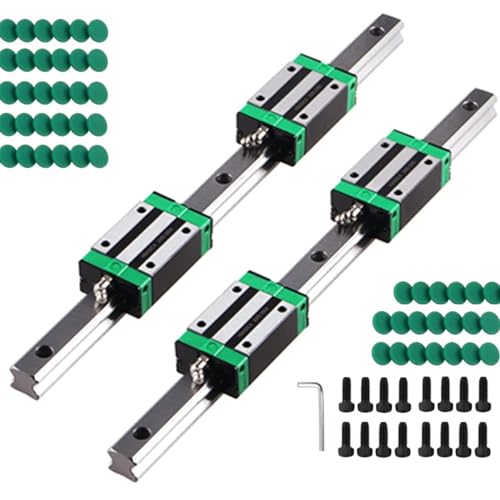 Linear Guide Rail 2 X HGR 20-1500mm Linear Slide Rail + 4 X Bearing Blocks Linear Guideway Rail for DIY CNC Routers Lathes Mills