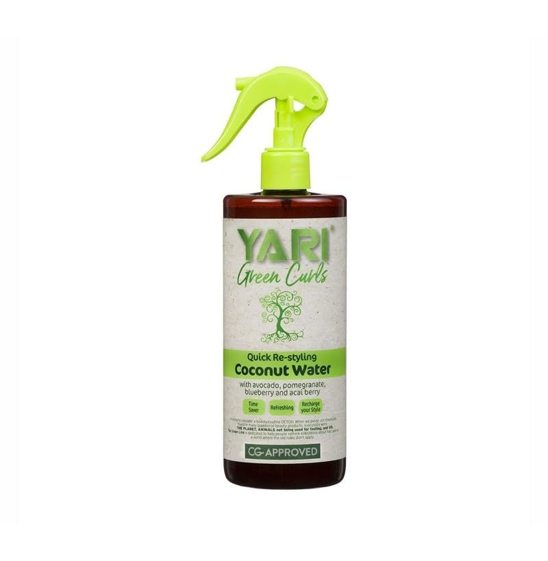 YARI Green Curls Agua de Coco para Rizado, Spray de Peinado Rápido con Aguacate y Granada, 500ml