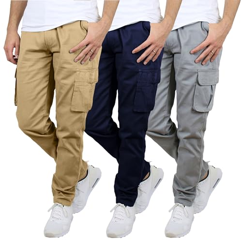 Blu Rock Cargo Pants for Men 3-Pack Flex Stretch Utility Trousers Durable Work Outdoor Wear Mens Cargo Pants 31 Inch Inseam