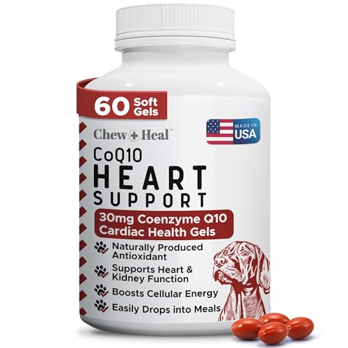 CoQ10 for Dogs, 60 Soft Gels - Dog Heart Health Supplement, Cardiac and Kidney Support - 30mg Coenzyme q10 for Dog Cardiovascular, Immune Health and Cellular Energy Support - Made in the USA