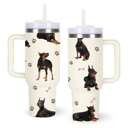 momocici Doberman Tumblers.40oz Dog Tumbler with Handle Gifts for Women.40 oz Dog Lover Cup Gift.Birthday Christmas Dog Cups Tumbler Gifts for Doberman Lover.