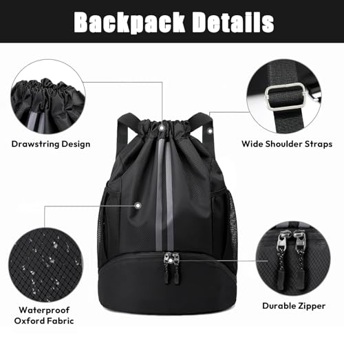 Sac à dos de sport cordon avec compartiment à chaussures noir - 6