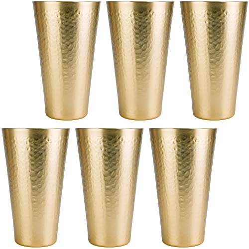 Arora Vasos de metal de aluminio para bebidas, vasos dorados anodizados de metal martillado, juego de 6, vasos de aluminio para regalo del día del padre, 30 onzas