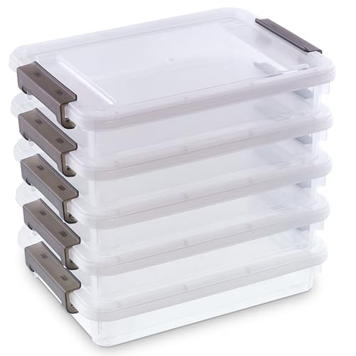 Bienvoun 5PCS Plastic Storage Bins with Lids Portable Project Case Water Resistant Plastic Containers for Organizing Document,A4 Paper,Photo,Letter,Scrapbook