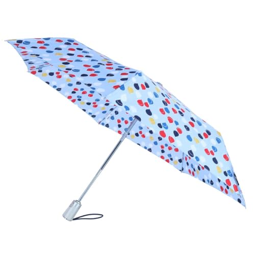 totes Automatic Eco Open Close Water-Resistant Travel Folding Umbrella with Sun Protection Blue Large Raindrops