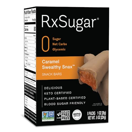 RxSugar Caramel Swealthy Snax, Diabetes & Keto Friendly, Sugar-Free Candy and Snack Bars Made with Allulose, Zero Net Carbs, Non-GMO, Plant-based Certified - 24 Bars - 3 Pack