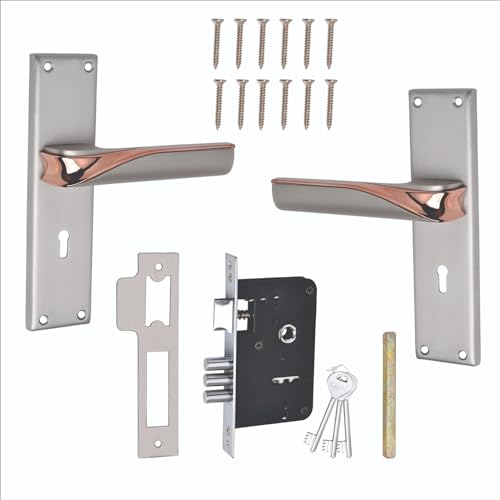 Image of Milton ZINC Mortise Lock Set - Rollex Rose Gold 8 Inch, Satin Silver Finish