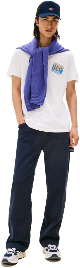 Tommy Jeans Mens Short Sleeve Cotton T-Shirts with Printed Flag and Logo Graphic - Image 3