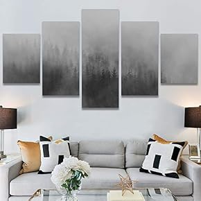 SIGNWIN 5 Panel Canvas Wall Art Foggy Scenery...