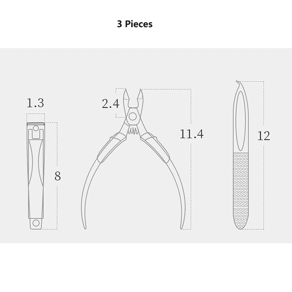Zestaw obcinaczy do paznokci, zestaw do pielęgnacji manicure ze stali nierdzewnej, z etui podróżnym, 3 sztuki profesjonalnych nożyczek do paznokci do użytku domowego i podróżnego