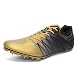Zakey Mens Womens Track and Field Shoes Spikes Track Race Jumping Sneakers Professional Running Nail Spikes Shoes for Kid(41,GoldBlack)