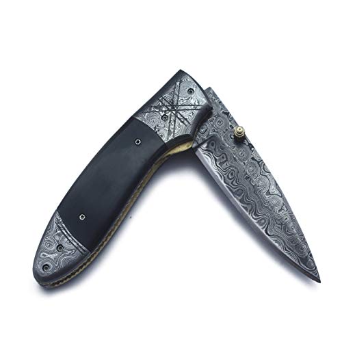 Wolfklinge Handmade Damascus Steel Pocket Knife For Hunting, Survival, Camping, Skinning, Bushcraft, Foldable Full Tang Camel Bone Handle, With Cowhide Leather Sheath - Dcf21-24 #TOP4