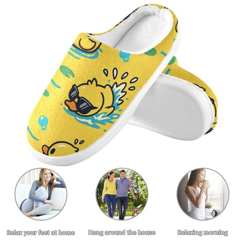 JUNZAN Cartoon Rubber Duck Wear Sunglasses Cotton Slippers for Men Washable Memory Foam House Shoes for Indoor Christmas Presents 6-73