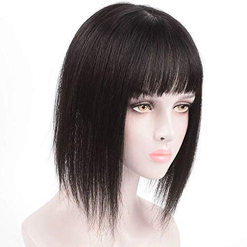 Real Human Hair Topper Wig Hair with Bands 3 Clips In Straight Top Hairpieces Toupee for Women Thinning Hair (20cm/8",Brown-002)