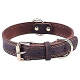 DAIHAQIKO Leather Dog Collar, Genuine Heavy Duty Wide Dog Collar for Small,Medium,Large and Extra Large Dog (S: 0.8' Wide for 13.4'-15.8' Neck, Dual Stitch - Brown)