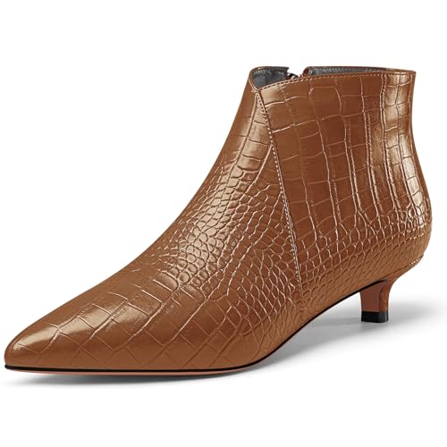 Aachcol Womens Pointed Toe Low Kitten Heel Ankle Boots Short Bootie Zipper Office Dress Basic Classic 1.4 Inches Heels