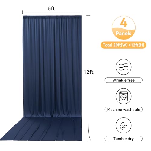 Image of 20ft x 12ft Navy Blue Backdrop Curtain for Parties, Wrinkle Free 4 Panels 12ft Long Photo Backdrop Drapes Back Drop Cloth for Wedding Birthday Party Baby Shower Photography Background