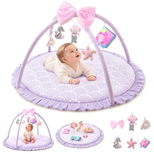 SULIFEEL Plush Baby Girl Play Gym, Extra Thick Playmat with Sensory Toys