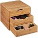 Relaxdays Cassettiera Portaoggetti Da Scrivania In Bambù E MDF Nero - 3 Cassetti 28x17x21,5 Cm Per Ufficio E Cucina