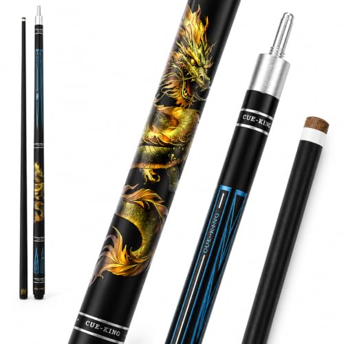 Cue-King Dragon Pool Cue, Solid Wood and Fibreglass, Stainless Steel Unilock Joint, Premium Grip, Golden Dragon Design (13mm)