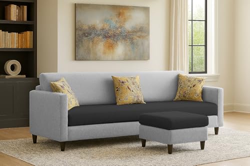 Image of Casaliving Premium Lifestyle Fabric 5 Seater L Shape Sofa Set 4 Seater Modern Sofa Set & Ottoman for Living Room (Black Grey Color)