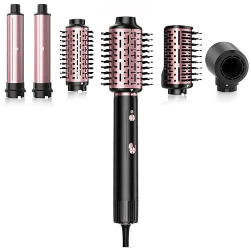 SKIMI 110,000 RPM Brushless Motor Hair Dryer Brush - 5 Muti-Styler for Fast Drying, Curling, Volumizing & Straightening | High-Speed Hot Air Brush for All Hair Types (Black & Blush Rose)