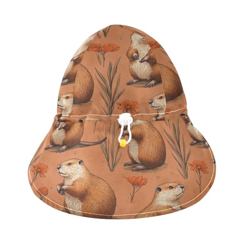 Cartoon Beaver Terracotta Kids Sunhat Baby Boys' Summer Hats Baby Girls UPF 50+ Protection Wide Brim Traveling Camping Hat3
