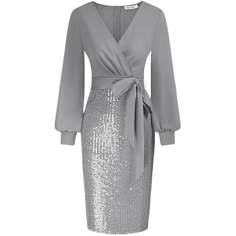 GRACE KARIN Silver Grey Sequin Dress Cover