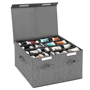 Shoe Storage Organizer for Closet Fits 16 Pairs, Large Shoe Storage Box Bins Containers with Lid and Adjustable Dividers for Shoes, Sneakers and High Heeled, Hard Shell and Stackable (Grey)