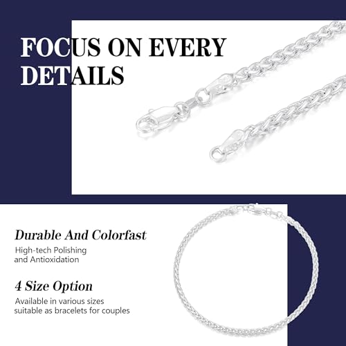 Pulsera de plata 925 para hombre, cadena de 3 mm miniatura 5